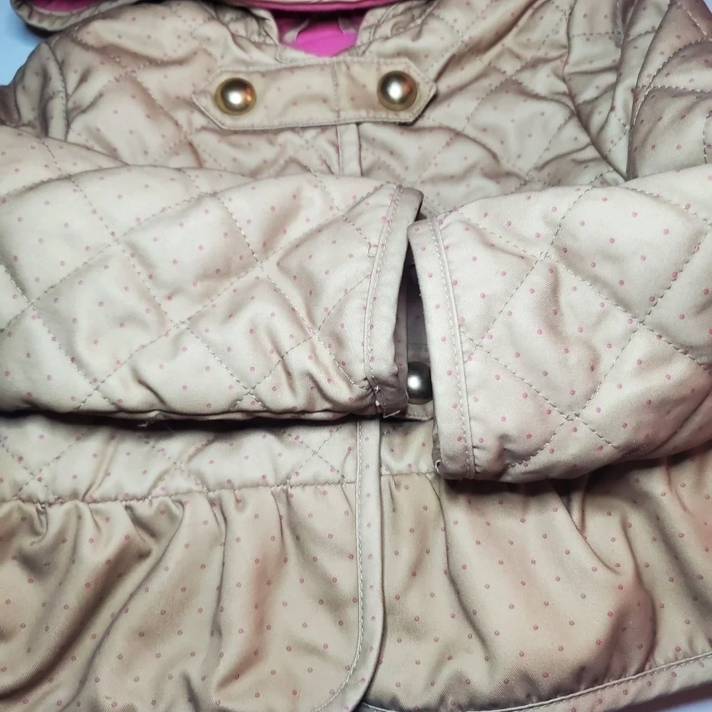 Baby Gap Toddler Girls Tan With Pink Polka Dot Hooded Jacket Sz 2